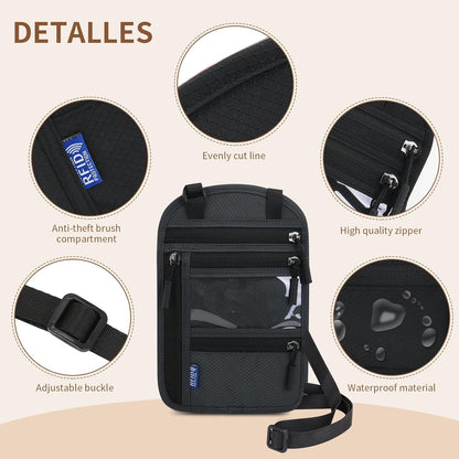 Passport Holder for Travel, RFID Travel Pouch Neck Wallet, Waterproof Passport Wallet for Women and Men, Black