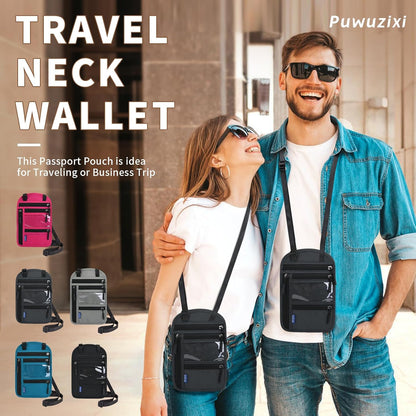 Passport Holder for Travel, RFID Travel Pouch Neck Wallet, Waterproof Passport Wallet for Women and Men, Black