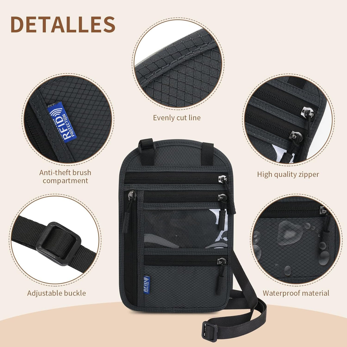 Passport Holder for Travel, RFID Travel Pouch Neck Wallet, Waterproof Passport Wallet for Women and Men, Black