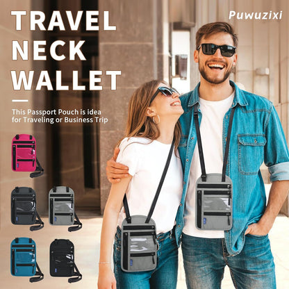 Passport Holder for Travel, RFID Travel Pouch Neck Wallet, Waterproof Passport Wallet for Women and Men, Black