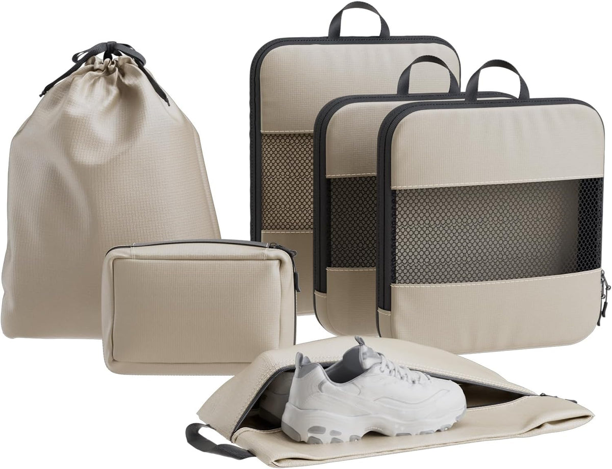 6 Set Compression Packing Cubes, Travel Packing Organizers with Breathable Mesh, Space-Saving Lightweight Portable Storage Bags Set for Travel Accessories Luggage Suitcase Backpack, Grey