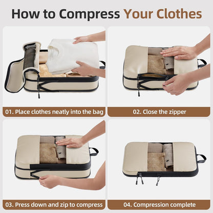 6 Set Compression Packing Cubes, Travel Packing Organizers with Breathable Mesh, Space-Saving Lightweight Portable Storage Bags Set for Travel Accessories Luggage Suitcase Backpack, Grey