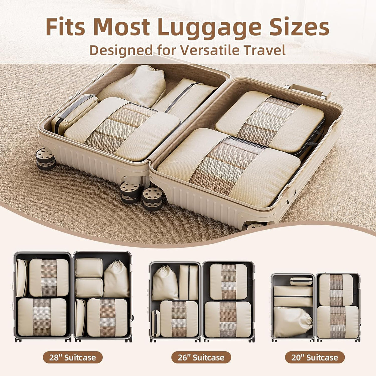 6 Set Compression Packing Cubes, Travel Packing Organizers with Breathable Mesh, Space-Saving Lightweight Portable Storage Bags Set for Travel Accessories Luggage Suitcase Backpack, Grey