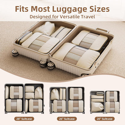 6 Set Compression Packing Cubes, Travel Packing Organizers with Breathable Mesh, Space-Saving Lightweight Portable Storage Bags Set for Travel Accessories Luggage Suitcase Backpack, Grey
