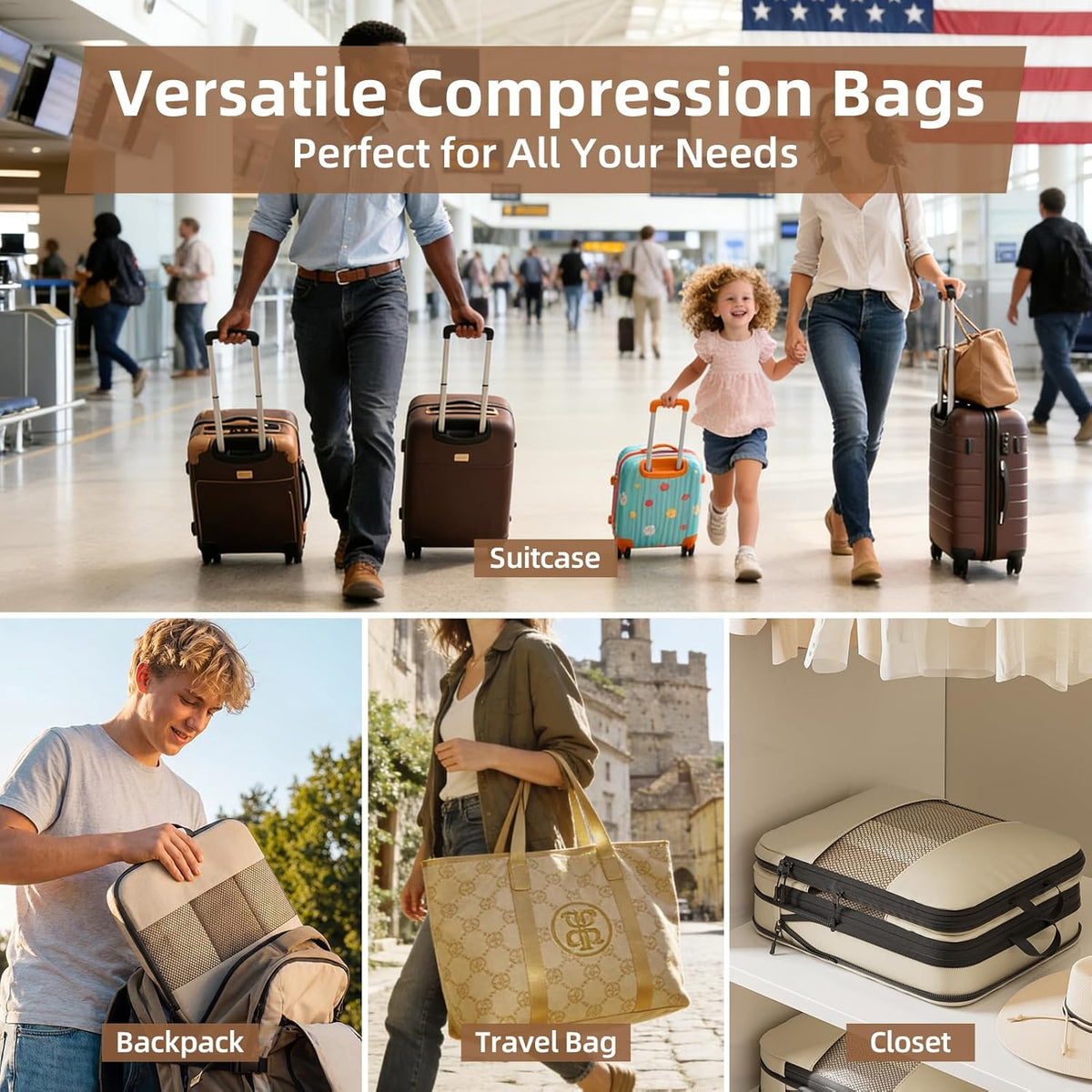 6 Set Compression Packing Cubes, Travel Packing Organizers with Breathable Mesh, Space-Saving Lightweight Portable Storage Bags Set for Travel Accessories Luggage Suitcase Backpack, Grey