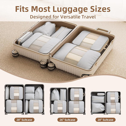 6 Set Compression Packing Cubes, Travel Packing Organizers with Breathable Mesh, Space-Saving Lightweight Portable Storage Bags Set for Travel Accessories Luggage Suitcase Backpack, Grey