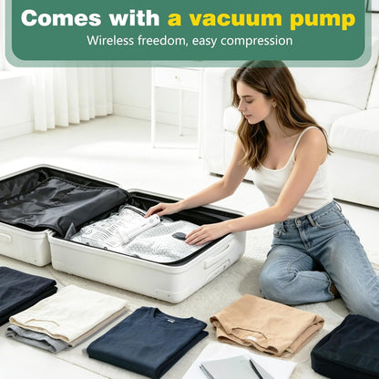 20 Pack Travel Vacuum Storage Bags with Rechargeable Wireless Pump, Vacuum Seal Bags for Clothes, Space Saver Compression Bags in 4 Carry-On Sizes for Luggage, Bedding & Seasonal Storage