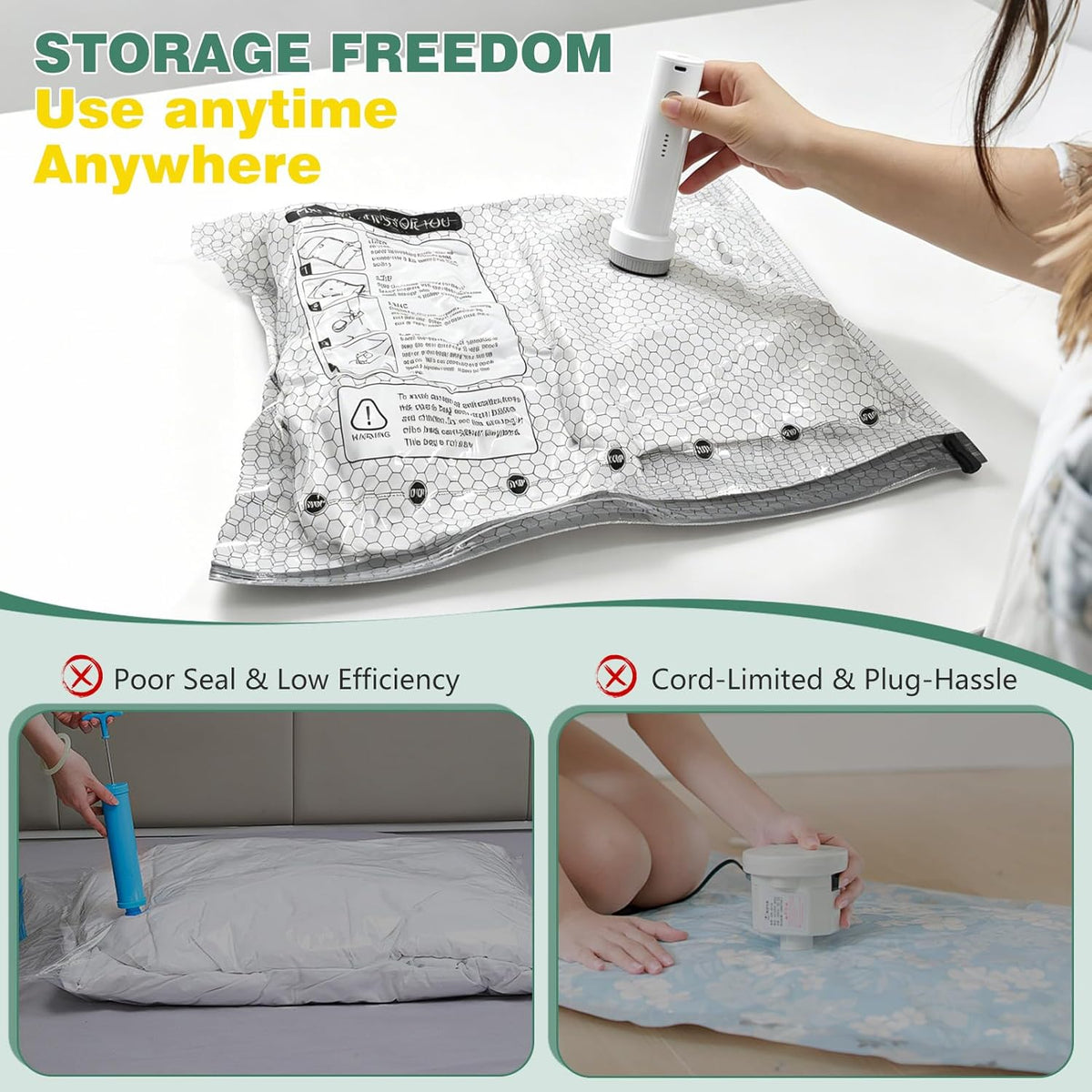 20 Pack Travel Vacuum Storage Bags with Rechargeable Wireless Pump, Vacuum Seal Bags for Clothes, Space Saver Compression Bags in 4 Carry-On Sizes for Luggage, Bedding & Seasonal Storage