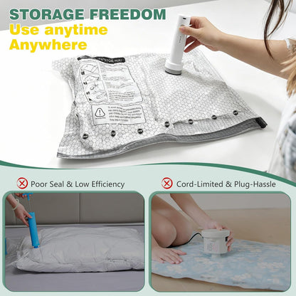 20 Pack Travel Vacuum Storage Bags with Rechargeable Wireless Pump, Vacuum Seal Bags for Clothes, Space Saver Compression Bags in 4 Carry-On Sizes for Luggage, Bedding & Seasonal Storage
