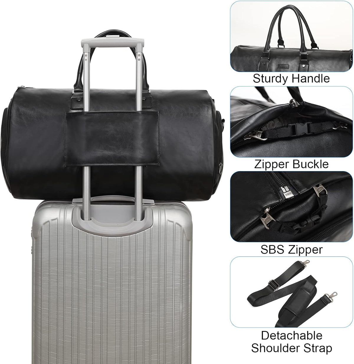 Convertible Garment Bag, Carry-On Suit Bag with Shoulder Strap | 2-in-1 lightweight garment travel bag for men and women, suit bag with shoulder strap for weekend getaways