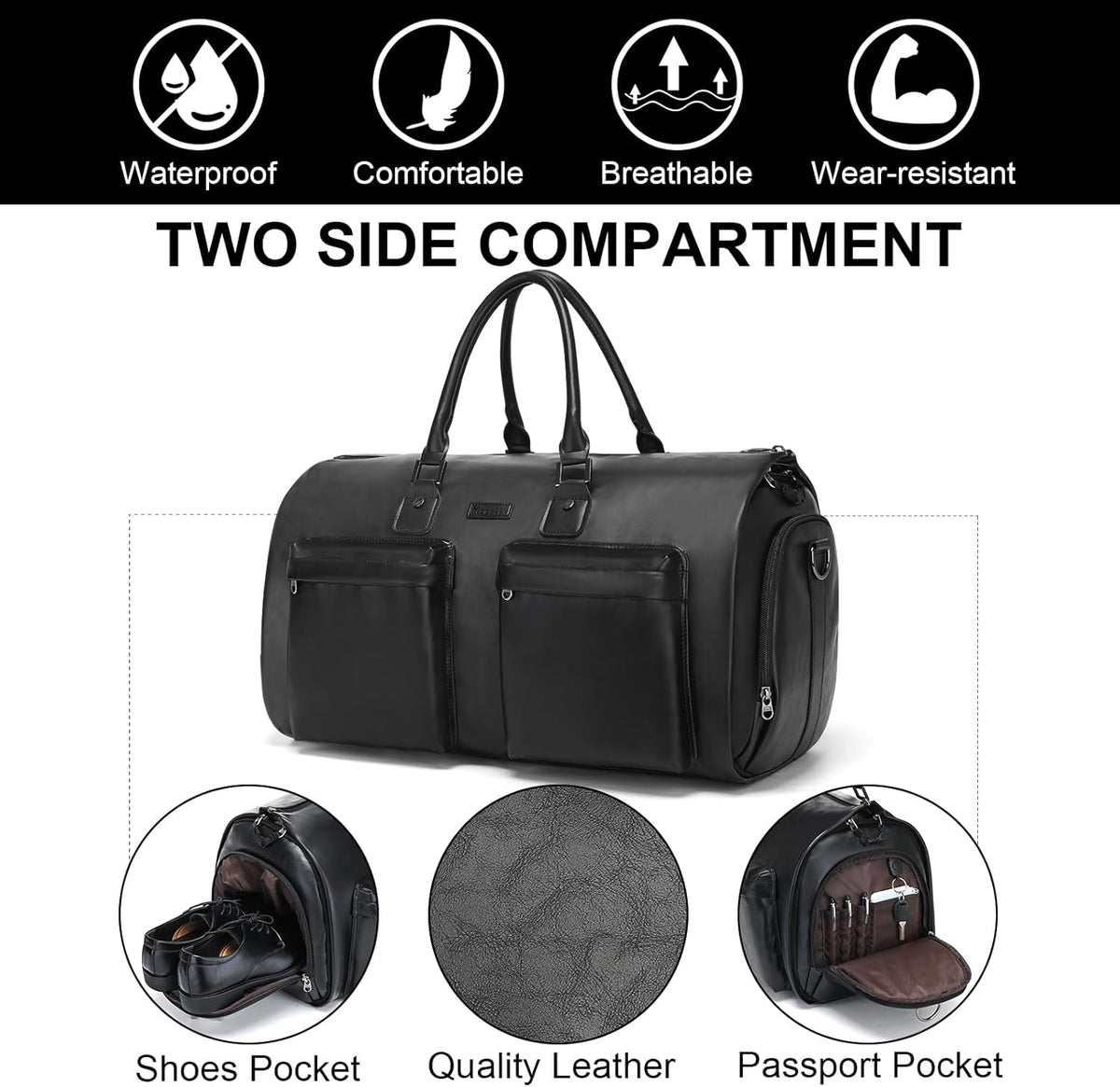 Convertible Garment Bag, Carry-On Suit Bag with Shoulder Strap | 2-in-1 lightweight garment travel bag for men and women, suit bag with shoulder strap for weekend getaways