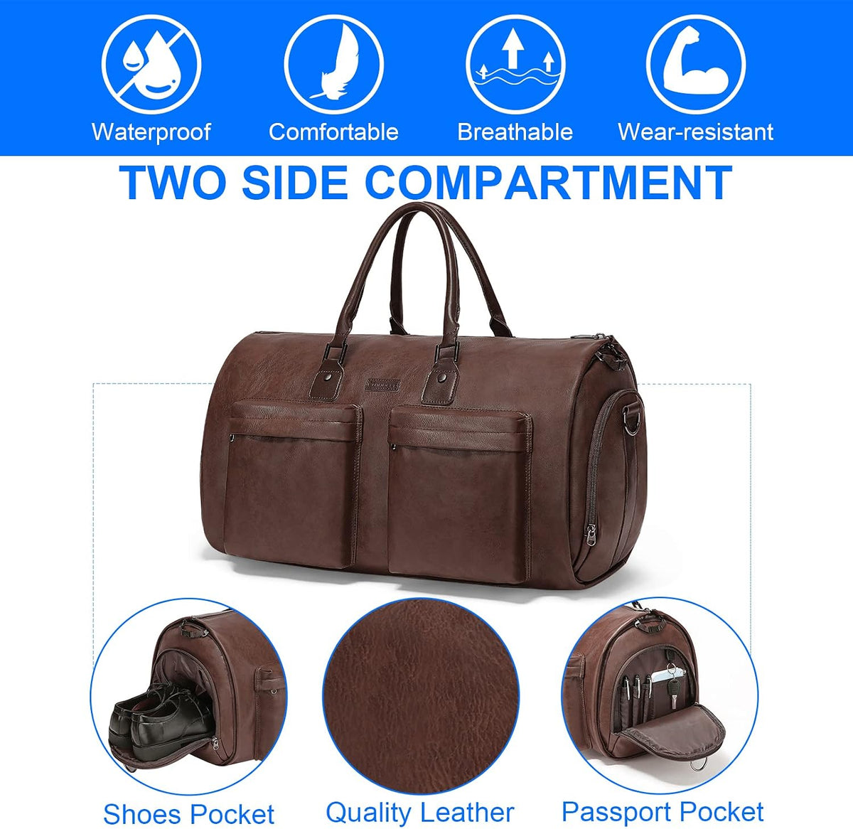 Convertible Garment Bag, Carry-On Suit Bag with Shoulder Strap | 2-in-1 lightweight garment travel bag for men and women, suit bag with shoulder strap for weekend getaways