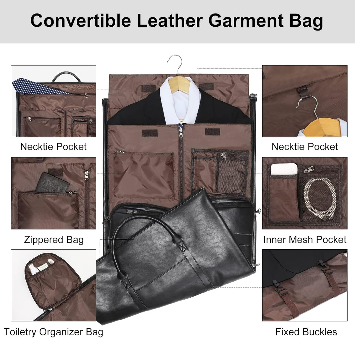 Convertible Garment Bag, Carry-On Suit Bag with Shoulder Strap | 2-in-1 lightweight garment travel bag for men and women, suit bag with shoulder strap for weekend getaways