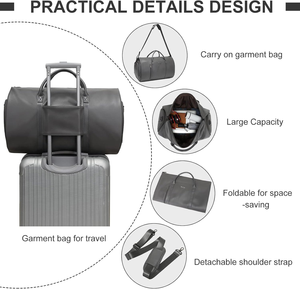 Convertible Garment Bag, Carry-On Suit Bag with Shoulder Strap | 2-in-1 lightweight garment travel bag for men and women, suit bag with shoulder strap for weekend getaways