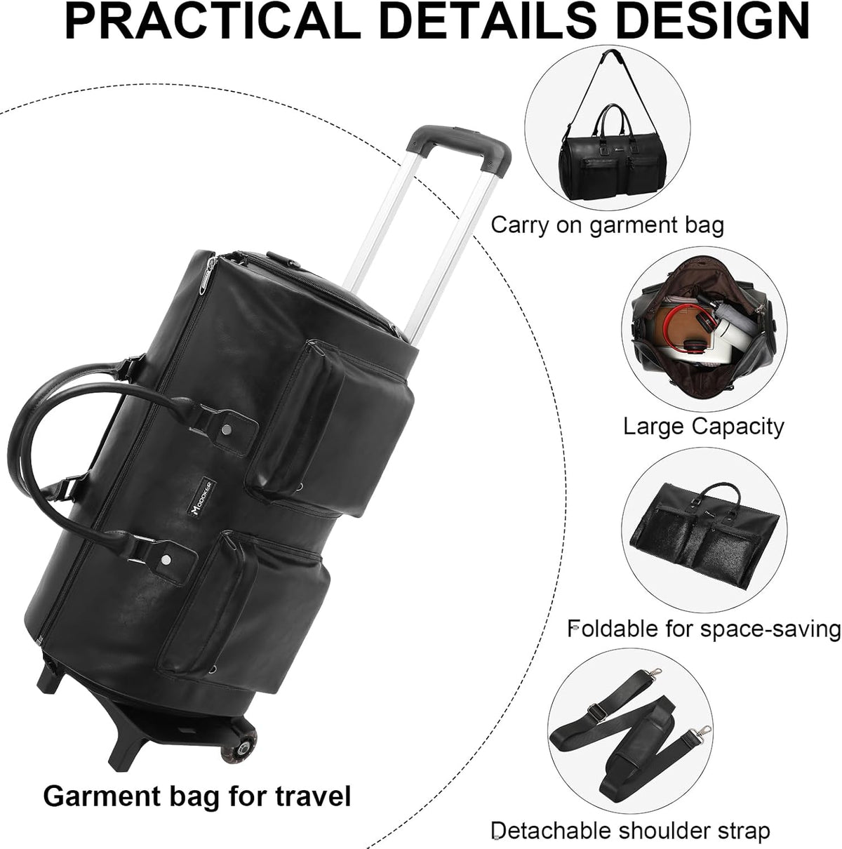 Convertible Garment Bag, Carry-On Suit Bag with Shoulder Strap | 2-in-1 lightweight garment travel bag for men and women, suit bag with shoulder strap for weekend getaways