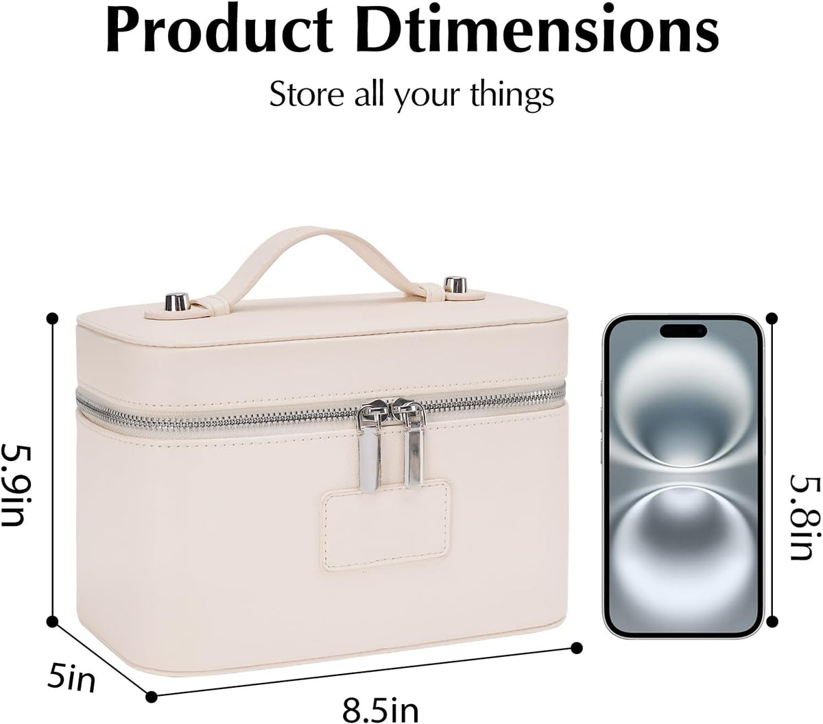 Makeup Case for Women, Leather Makeup Bag Cosmetic Case with Removable Divider, Large Capacity Waterproof Portable Travel Toiletry Make up Organizer Case