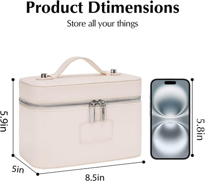 Makeup Case for Women, Leather Makeup Bag Cosmetic Case with Removable Divider, Large Capacity Waterproof Portable Travel Toiletry Make up Organizer Case