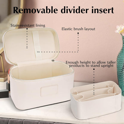 Makeup Case for Women, Leather Makeup Bag Cosmetic Case with Removable Divider, Large Capacity Waterproof Portable Travel Toiletry Make up Organizer Case