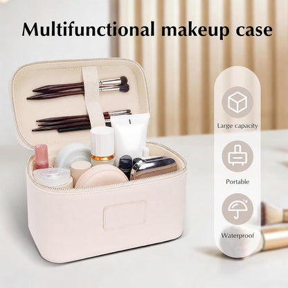 Makeup Case for Women, Leather Makeup Bag Cosmetic Case with Removable Divider, Large Capacity Waterproof Portable Travel Toiletry Make up Organizer Case