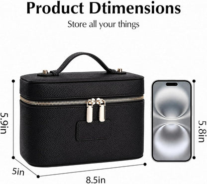 Makeup Case for Women, Leather Makeup Bag Cosmetic Case with Removable Divider, Large Capacity Waterproof Portable Travel Toiletry Make up Organizer Case