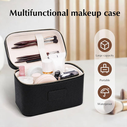 Makeup Case for Women, Leather Makeup Bag Cosmetic Case with Removable Divider, Large Capacity Waterproof Portable Travel Toiletry Make up Organizer Case