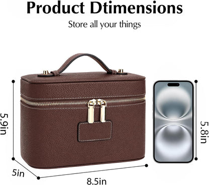 Makeup Case for Women, Leather Makeup Bag Cosmetic Case with Removable Divider, Large Capacity Waterproof Portable Travel Toiletry Make up Organizer Case