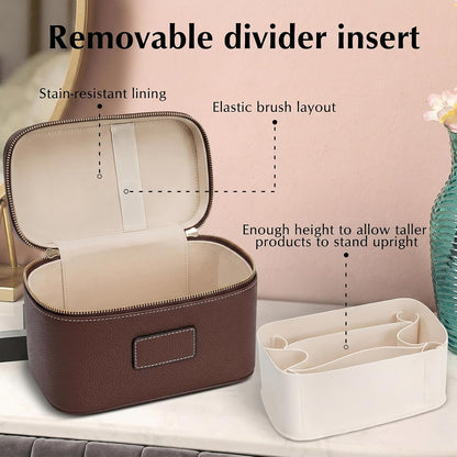Makeup Case for Women, Leather Makeup Bag Cosmetic Case with Removable Divider, Large Capacity Waterproof Portable Travel Toiletry Make up Organizer Case