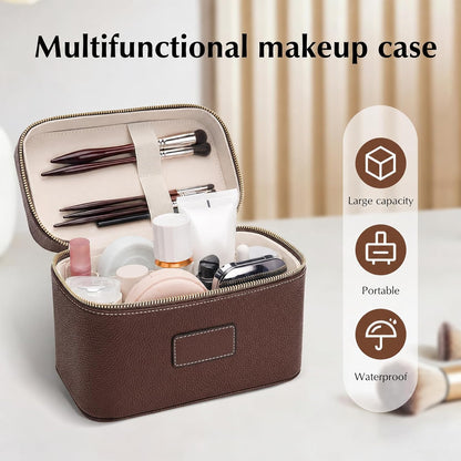 Makeup Case for Women, Leather Makeup Bag Cosmetic Case with Removable Divider, Large Capacity Waterproof Portable Travel Toiletry Make up Organizer Case