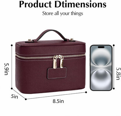 Makeup Case for Women, Leather Makeup Bag Cosmetic Case with Removable Divider, Large Capacity Waterproof Portable Travel Toiletry Make up Organizer Case