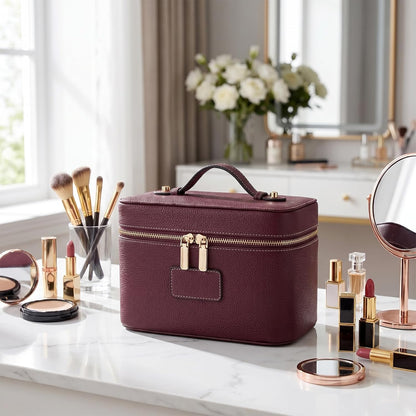 Makeup Case for Women, Leather Makeup Bag Cosmetic Case with Removable Divider, Large Capacity Waterproof Portable Travel Toiletry Make up Organizer Case