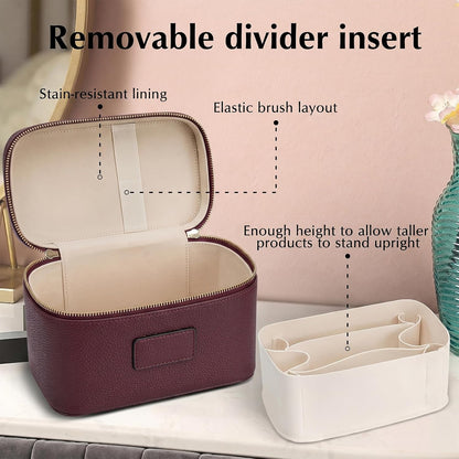 Makeup Case for Women, Leather Makeup Bag Cosmetic Case with Removable Divider, Large Capacity Waterproof Portable Travel Toiletry Make up Organizer Case
