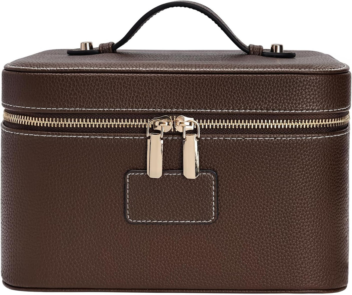 Makeup Case for Women, Leather Makeup Bag Cosmetic Case with Removable Divider, Large Capacity Waterproof Portable Travel Toiletry Make up Organizer Case