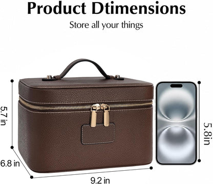 Makeup Case for Women, Leather Makeup Bag Cosmetic Case with Removable Divider, Large Capacity Waterproof Portable Travel Toiletry Make up Organizer Case
