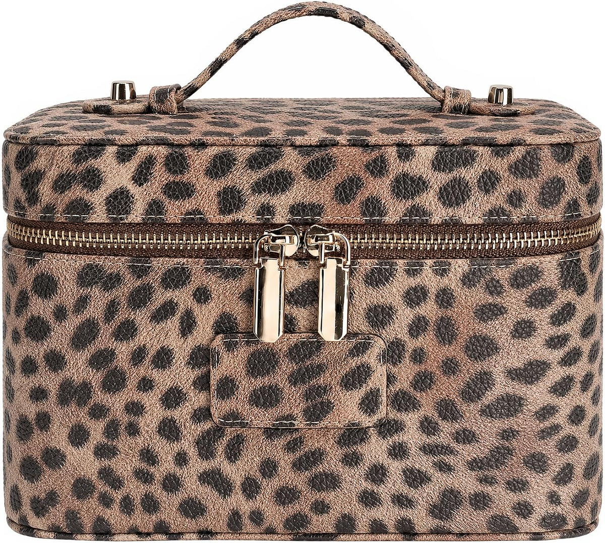 Makeup Case for Women, Leather Makeup Bag Cosmetic Case with Removable Divider, Large Capacity Waterproof Portable Travel Toiletry Make up Organizer Case