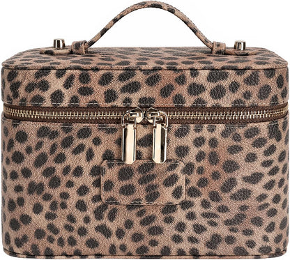Makeup Case for Women, Leather Makeup Bag Cosmetic Case with Removable Divider, Large Capacity Waterproof Portable Travel Toiletry Make up Organizer Case