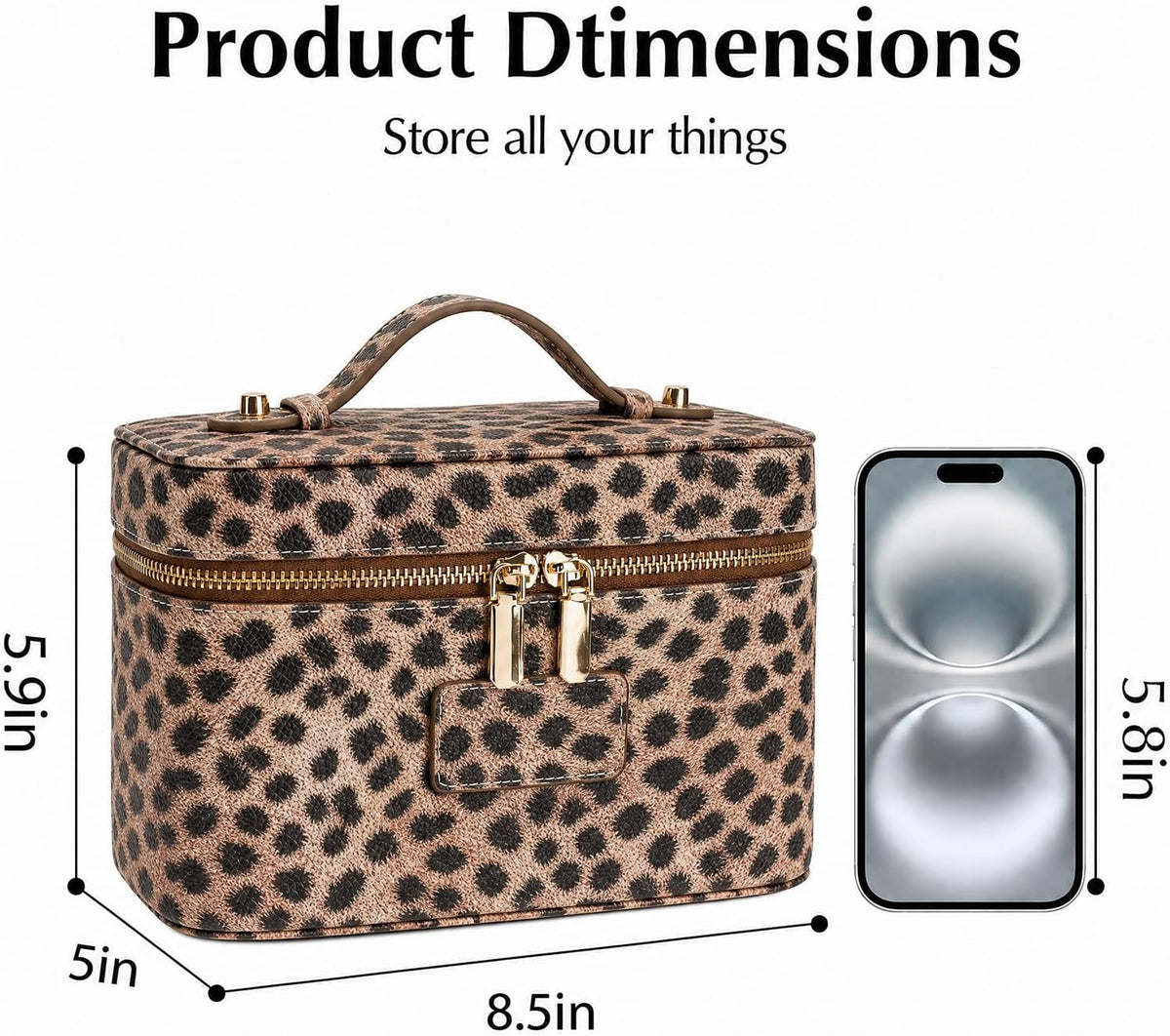 Makeup Case for Women, Leather Makeup Bag Cosmetic Case with Removable Divider, Large Capacity Waterproof Portable Travel Toiletry Make up Organizer Case