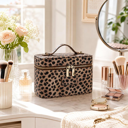 Makeup Case for Women, Leather Makeup Bag Cosmetic Case with Removable Divider, Large Capacity Waterproof Portable Travel Toiletry Make up Organizer Case