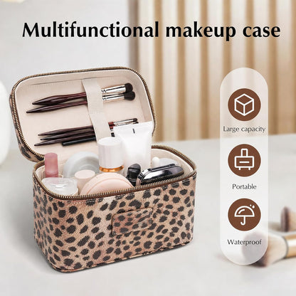 Makeup Case for Women, Leather Makeup Bag Cosmetic Case with Removable Divider, Large Capacity Waterproof Portable Travel Toiletry Make up Organizer Case