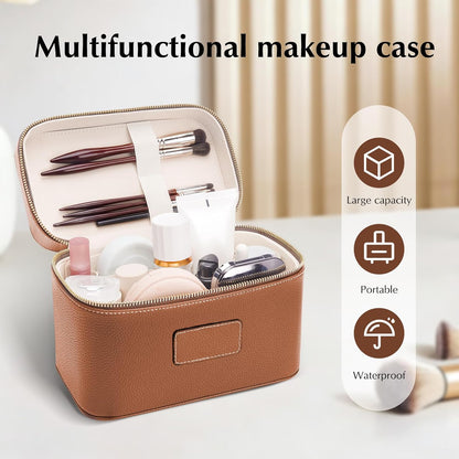 Makeup Case for Women, Leather Makeup Bag Cosmetic Case with Removable Divider, Large Capacity Waterproof Portable Travel Toiletry Make up Organizer Case
