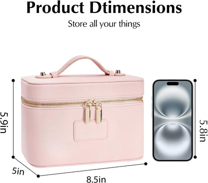 Makeup Case for Women, Leather Makeup Bag Cosmetic Case with Removable Divider, Large Capacity Waterproof Portable Travel Toiletry Make up Organizer Case