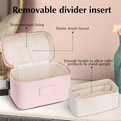 Makeup Case for Women, Leather Makeup Bag Cosmetic Case with Removable Divider, Large Capacity Waterproof Portable Travel Toiletry Make up Organizer Case