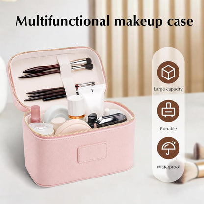 Makeup Case for Women, Leather Makeup Bag Cosmetic Case with Removable Divider, Large Capacity Waterproof Portable Travel Toiletry Make up Organizer Case