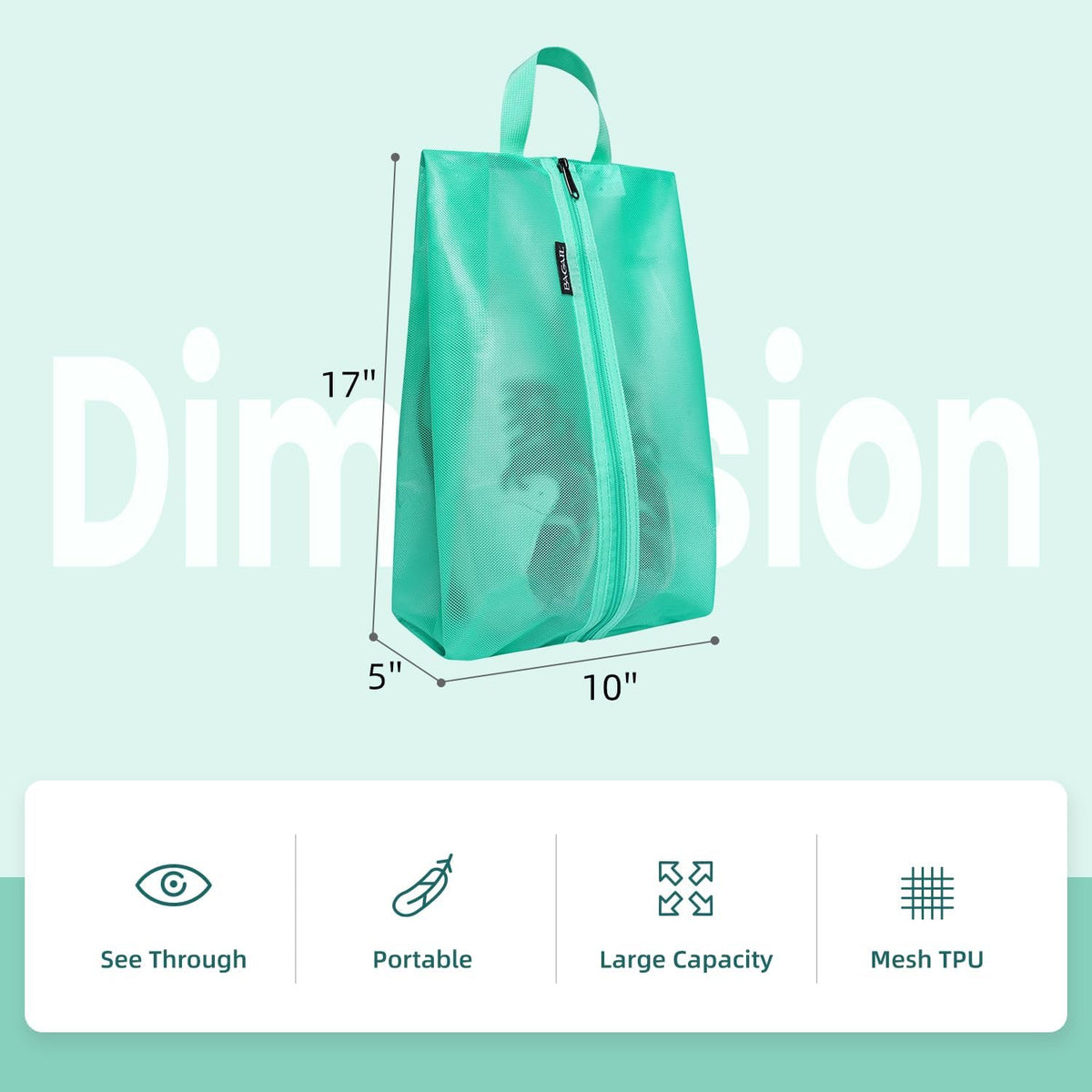 Shoe Bags for Travel, TPU Water Resistant Shoe Pouch(2Psc,Turquoise) | 17x10x5in,Fits Women’s US 5-12,Fits Men’s US 6-16,Visible Mesh,YKK Zipper,TPU Water Resistant Lining,Portable Handle