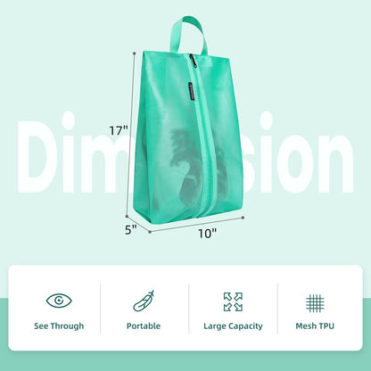 Shoe Bags for Travel, TPU Water Resistant Shoe Pouch(2Psc,Turquoise) | 17x10x5in,Fits Women’s US 5-12,Fits Men’s US 6-16,Visible Mesh,YKK Zipper,TPU Water Resistant Lining,Portable Handle