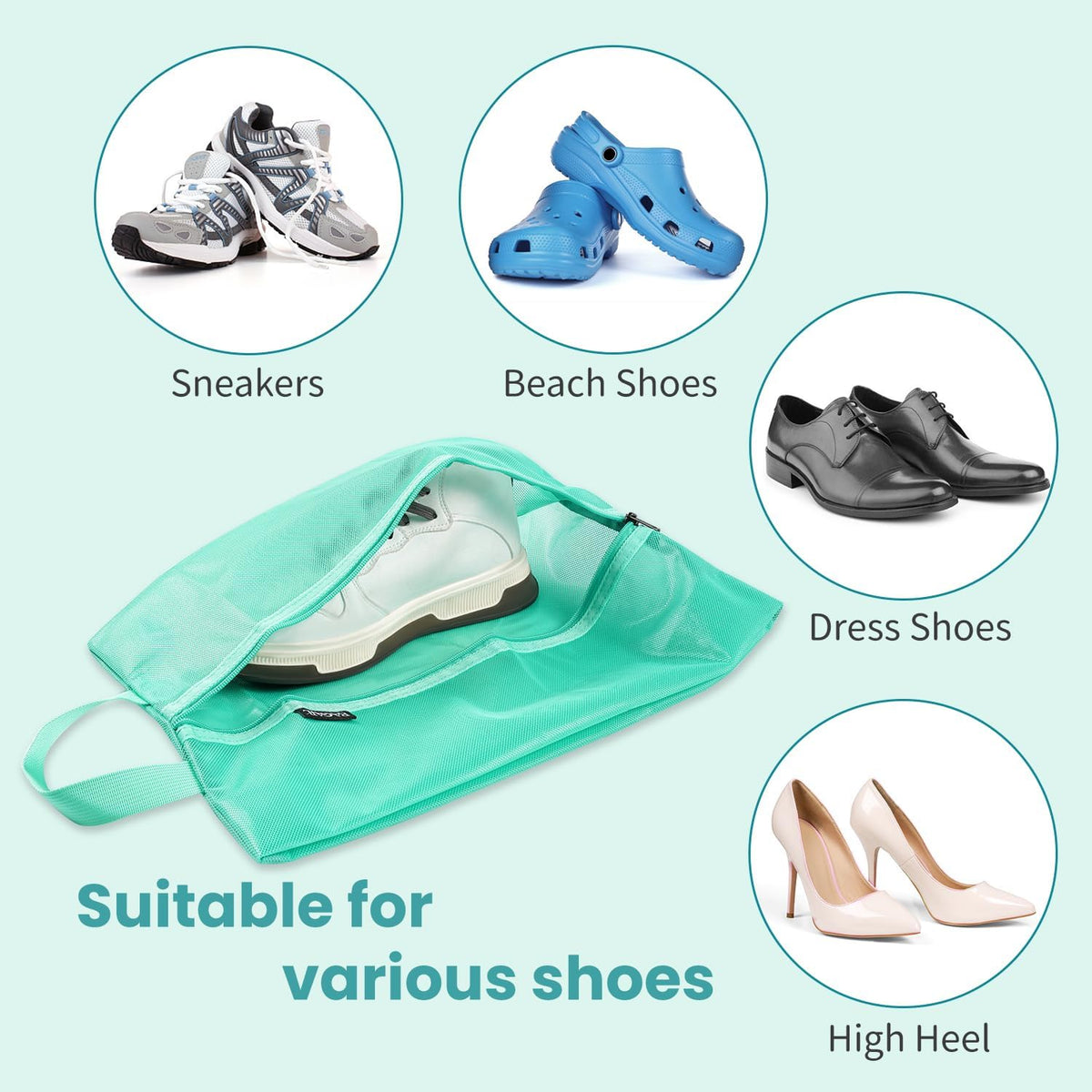 Shoe Bags for Travel, TPU Water Resistant Shoe Pouch(2Psc,Turquoise) | 17x10x5in,Fits Women’s US 5-12,Fits Men’s US 6-16,Visible Mesh,YKK Zipper,TPU Water Resistant Lining,Portable Handle