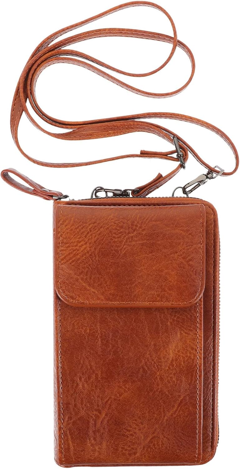 Women’s Crossbody Phone Purse Portable Outdoor Bag Multifunctional Brown Leather Money Storage Pouch for Travel and Everyday Use