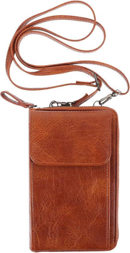 Women’s Crossbody Phone Purse Portable Outdoor Bag Multifunctional Brown Leather Money Storage Pouch for Travel and Everyday Use