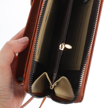 Women’s Crossbody Phone Purse Portable Outdoor Bag Multifunctional Brown Leather Money Storage Pouch for Travel and Everyday Use
