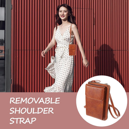 Women’s Crossbody Phone Purse Portable Outdoor Bag Multifunctional Brown Leather Money Storage Pouch for Travel and Everyday Use