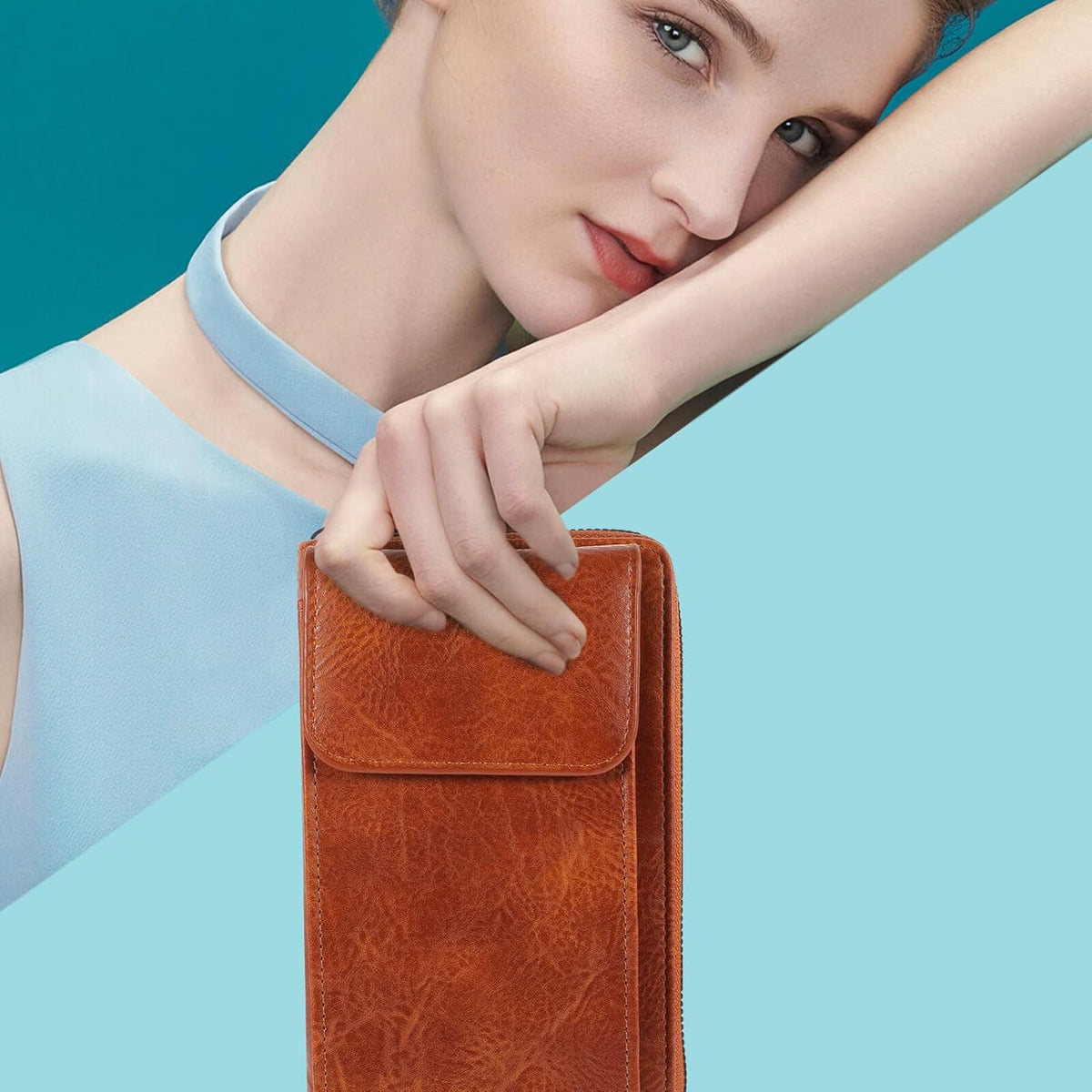 Women’s Crossbody Phone Purse Portable Outdoor Bag Multifunctional Brown Leather Money Storage Pouch for Travel and Everyday Use